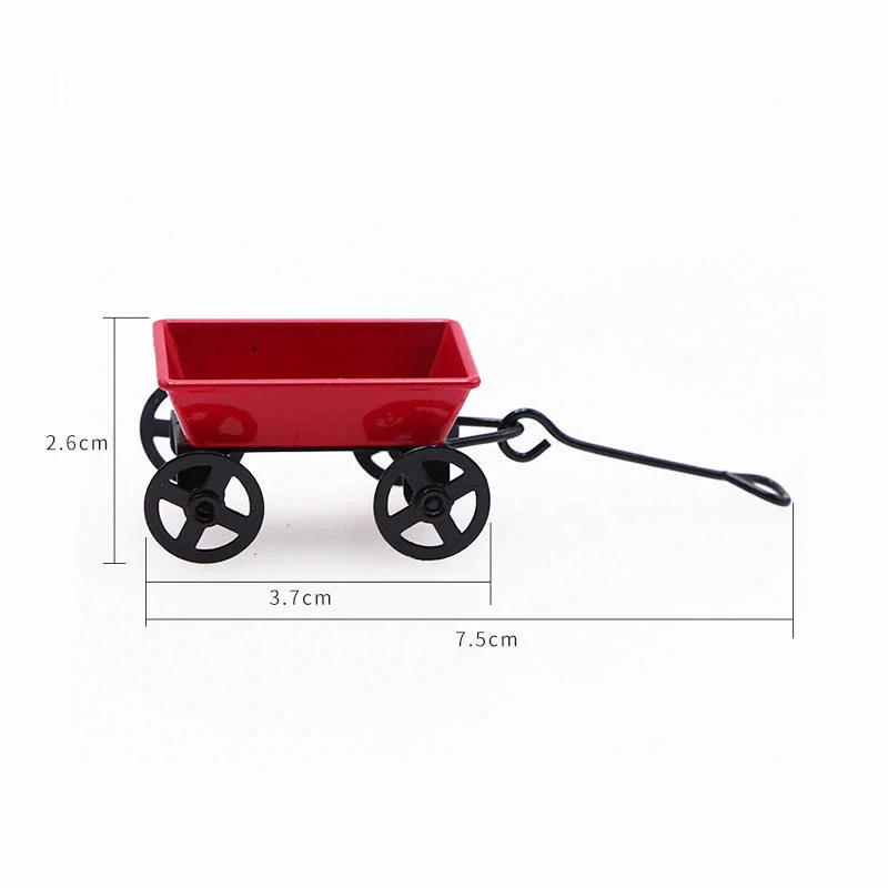 Toy Gifts Ornament Miniature Metal Red Small Pulling Cart Garden Furniture Accessories