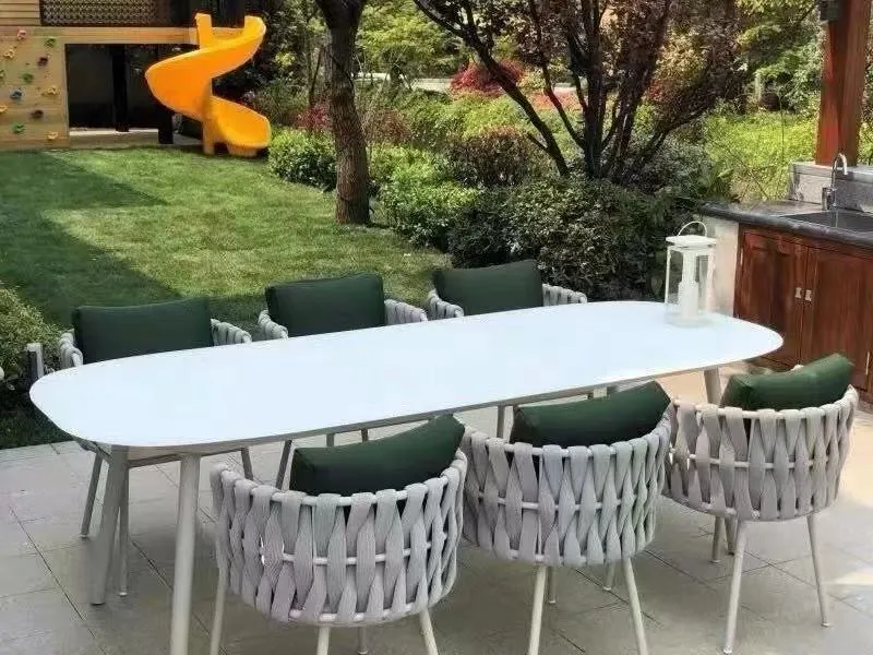 Freizeit Mod Spencer Moderne 5 Stück Aluminium Seil Outdoor Terrasse Esszimmerset in Grau