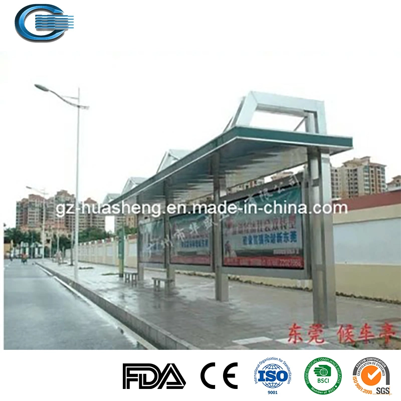 Huasheng Heated Bus Shelters China Bus Stand Supplier Good Price Solar Panel Light Box Advertising Window Smart Bus Stop Shelter