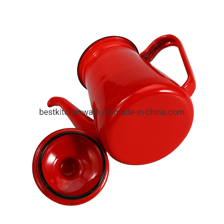 Best Selling Red Enamel Coated Camping Coffee Kettle, Porcelain Teapot Mini Travel Kettle