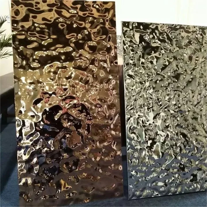 8K Golden Decor 3D Wall Panel Water Ripple with Stamp Mirror Finish 201 304 430 Decorative Stainless Steel Sheet