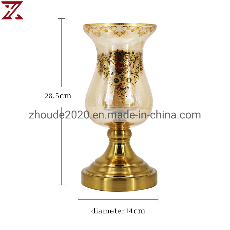 Neue Design Glasvase Luxus Metall Ständer Gold Print Kerze Halter Vase für Home Decor