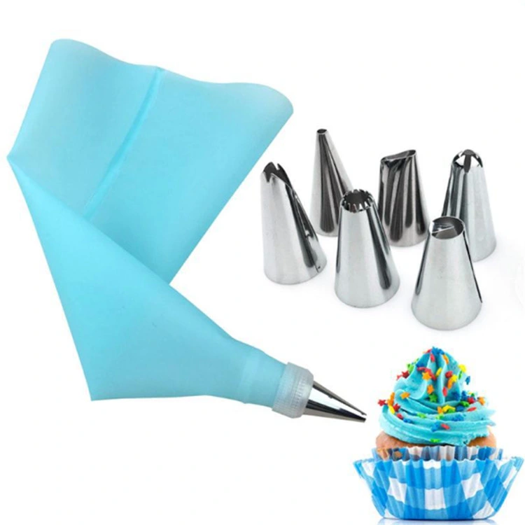 8pcs/Conjunto de herramientas decoración de pasteles de nata hojaldre de silicona Cing manga pastelera con boquilla de acero inoxidable