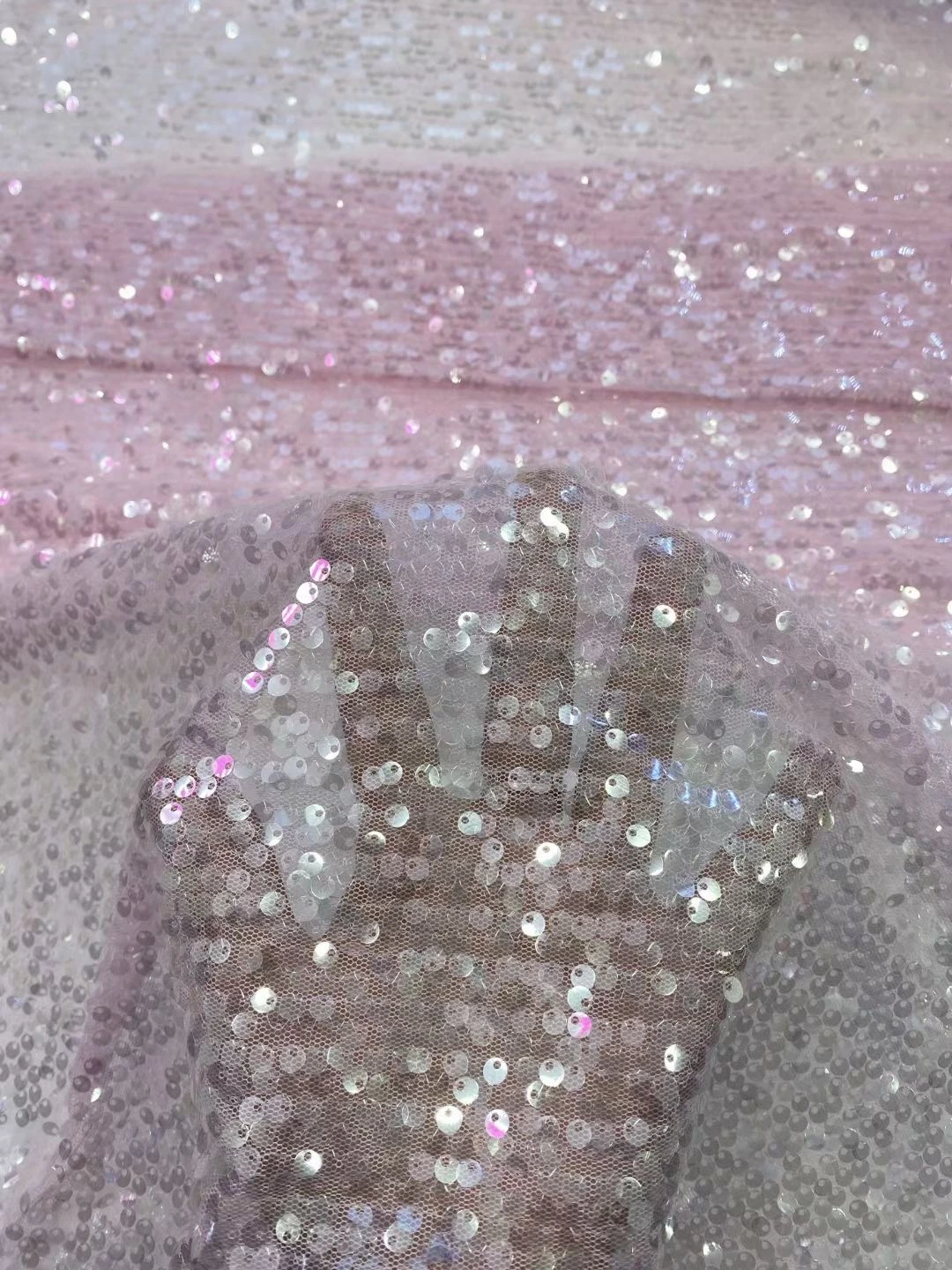 Bright Shinny Transparent Tulle Embroidery Sequin Fabric for Skirt