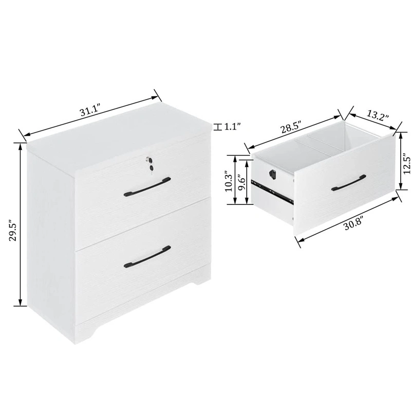 2 Drawer Wood Lateral File Cabinet with Lock, Home Office Storage Filing Cabinet