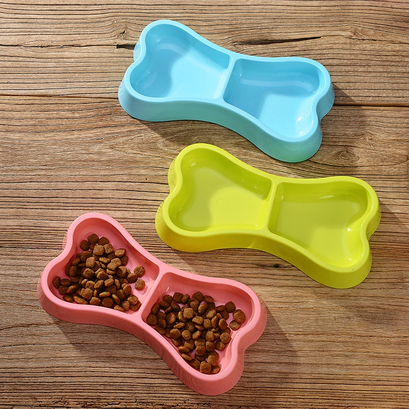 Cross-Border Dog Bowl Plastikschale Knochen Form Pet Food Bowl Hund Wasserfütterung Doppelschale zwei-in-einem-Haustier Schüssel