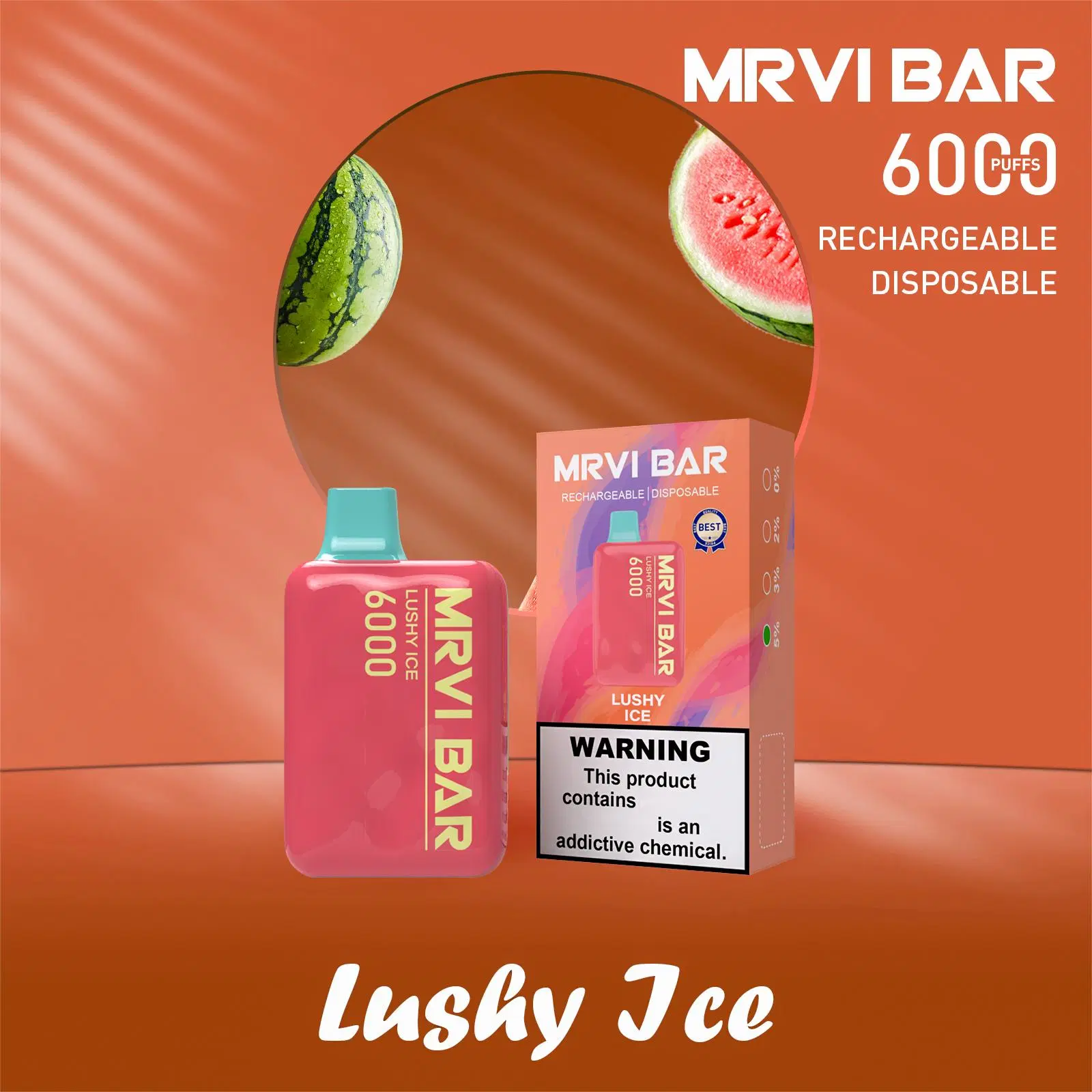 Vente en gros Vape Pen Mrvi Bar 6000 Puffs capacité liquide de 13 ml Batterie rechargeable 5 % nicotine 650 mAh contre Randm Tornado 7000 8000 9000 bouffées