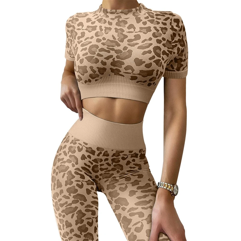 2022 Seamless Leopard Crop Tops Women Yoga Suit Gym Fitness Sportswear Tracksuit Workout Set for Outfit Active Wear