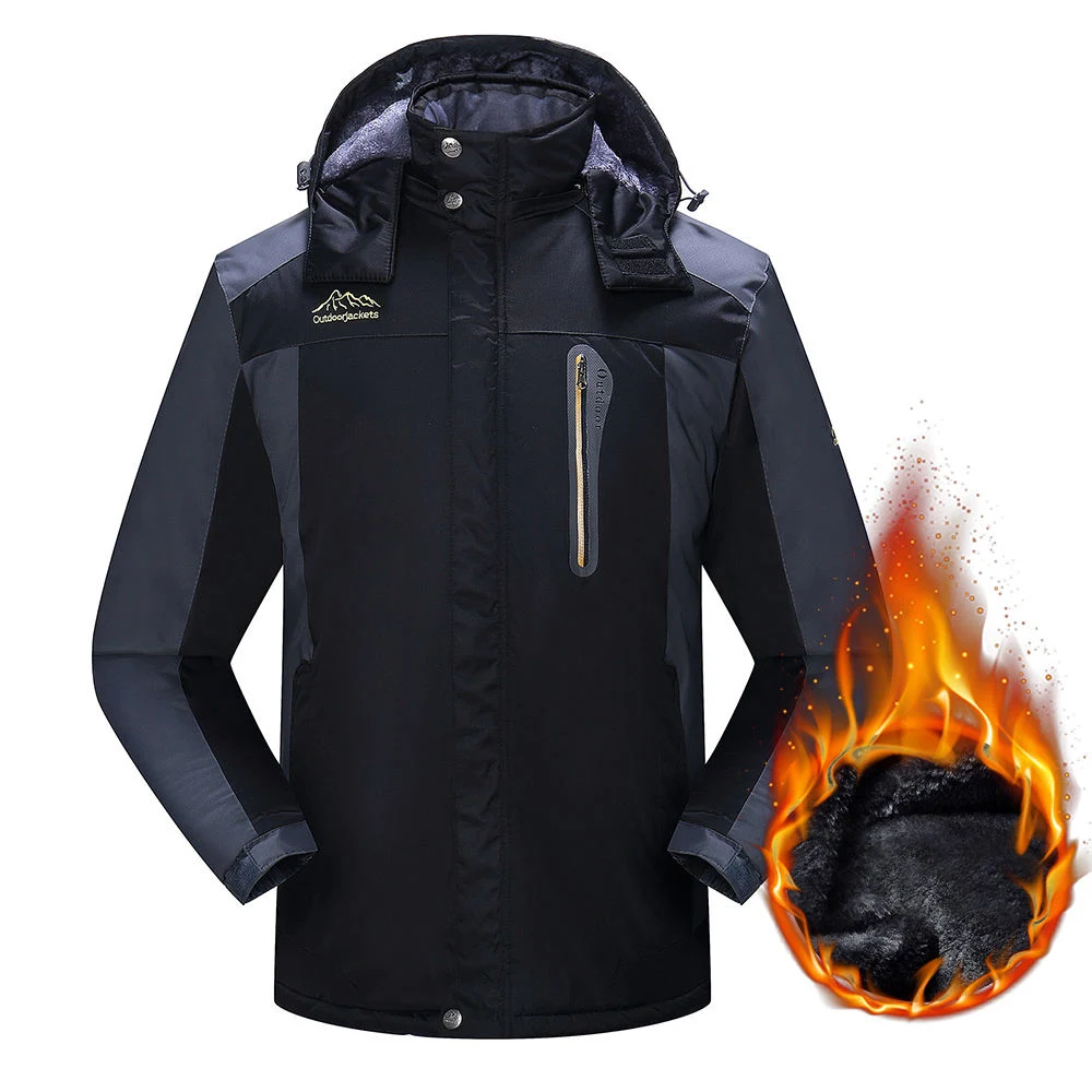 Men's Winter Outdoor Waterproof Plus Size Ski Jacket with Fleece Lining