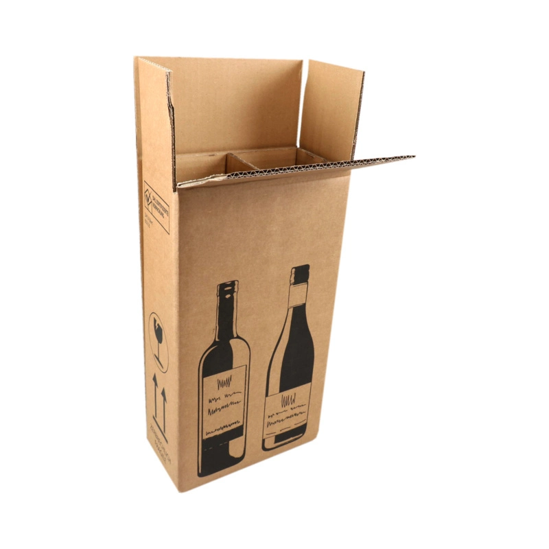 Environmental Friendly Degradable Thickened Corrugated Paper 3 Bottles Box for Wine Packaging