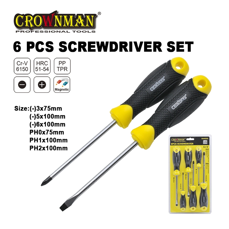 Crownman 6pzas CR-V Material TPR Mango destornillador para uso de bricolaje