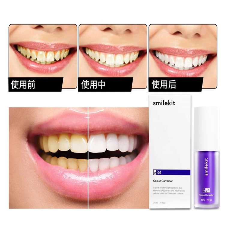 Organic Remove Stain Teeth Whitening Purple V34 Color Corrector Mousse Foam Toothpaste for Electric Toothbrush