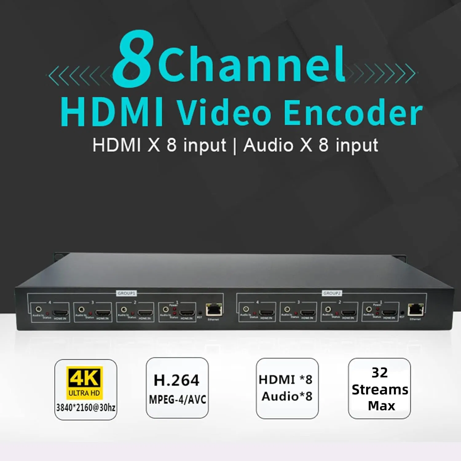 1u Rack HD 4K Encoder MPEG-4 H264 Avc 8 Chs IP for Live Broadcasting 1080P HDMI Video Encoder