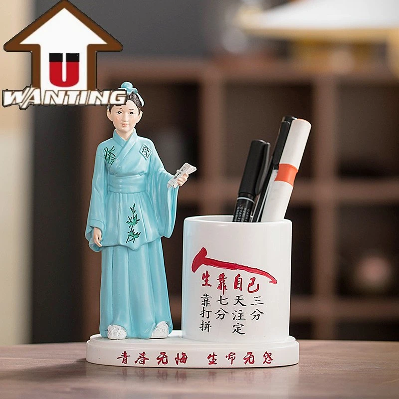 Cartoon Gift Student Figurine Pen Holder Office Decoration resin Craft Decoração de casa