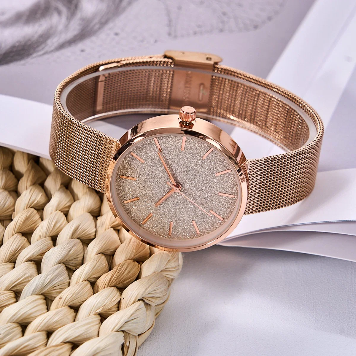 Shinning Glitter Dial Customized Casual Metal Watch Alloy Lady Watch