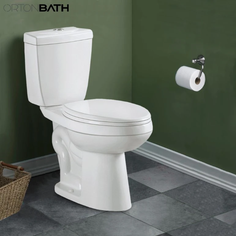 Ortonbath Comfort Height Two-Piece Elongated 1.28 Gpf Toilet with Flush Technology and Left-Hand Trip Lever, White