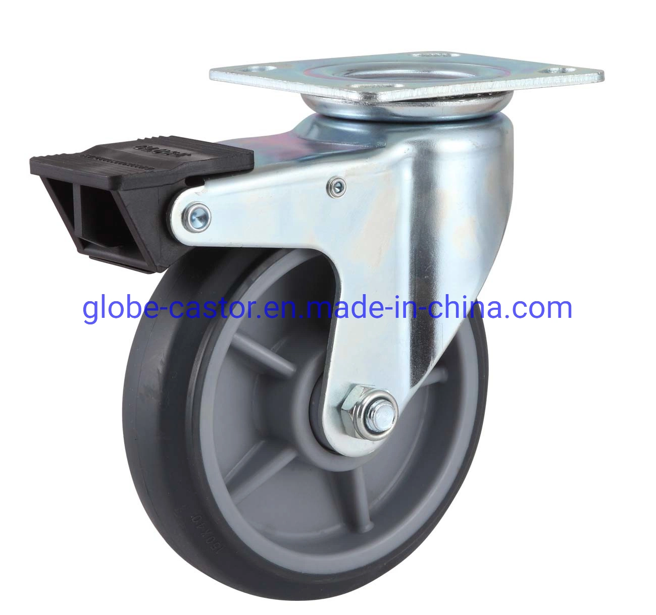 4- 8 Inch Top Plate TPR Heavy Duty Trolley Caster with Brake (gray)