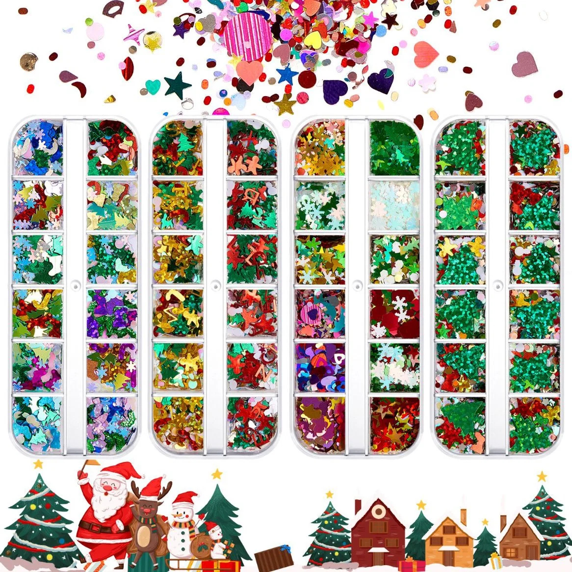 Christmas Nail Accessories Mix Sequins Glitter Powder Winter Fashion Paper Confettinail