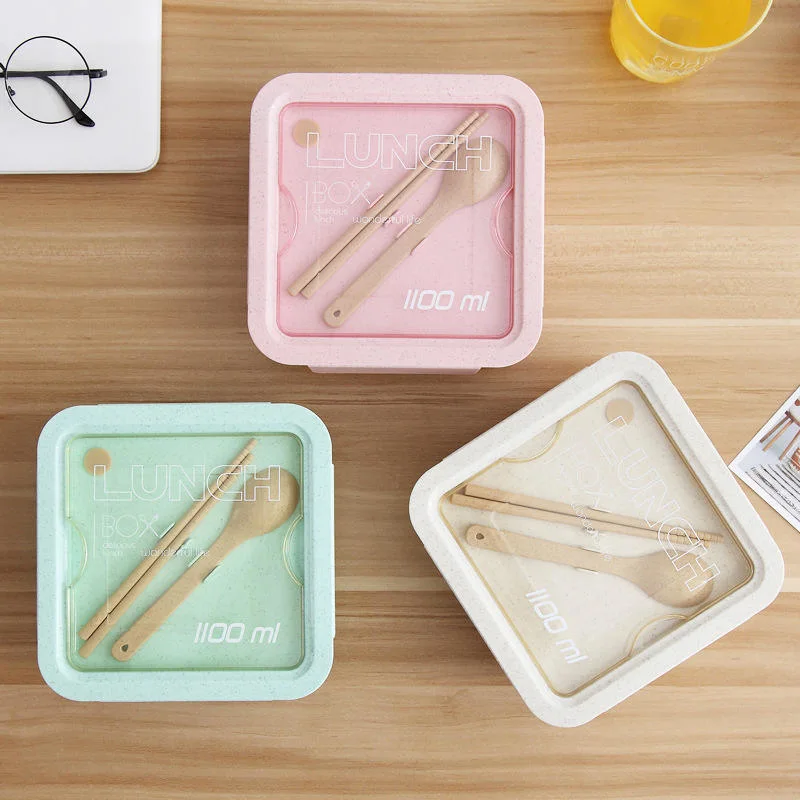 Al estilo japonés Bento paja de trigo Cuadrangular Lunch Box comida reciclables Contenedor para oficina de la Escuela de estudiantes