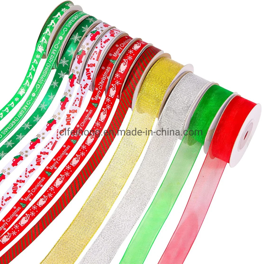 Hot Sale Wholesale/Supplier Factory Price Printed Ribbon Grosgrain Satin Organza Ribbon Christmas/ Xmas Ribbon for Celebration Gift Box Packing Wrapping Decoration