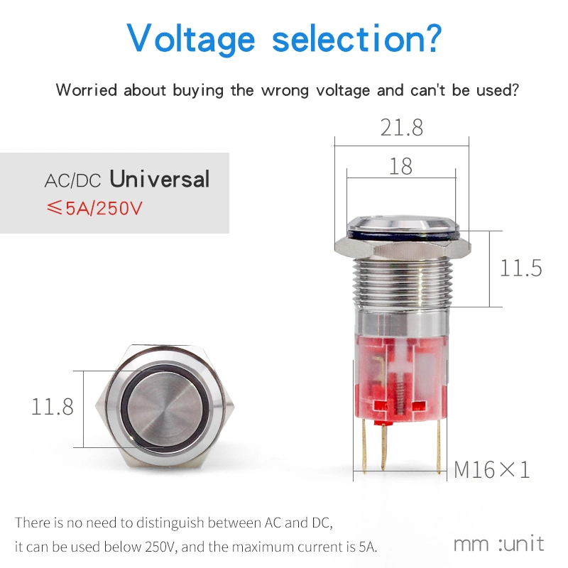 Hban Hbs1-Agq16f-11e/S/12V/y commutateur à bouton-poussoir métallique à verrouillage automatique avec jaune Voyant de sonnerie