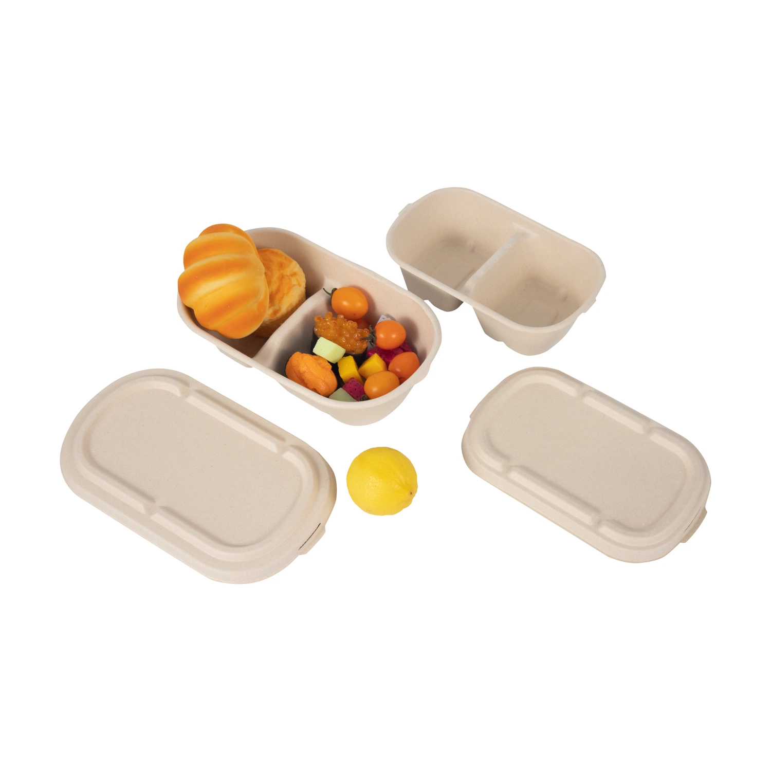 Saco de cana-de-açúcar recipiente descartável para alimentos de Takeout para balde articulado para placas de micro-ondas Tabuleiro para talheres