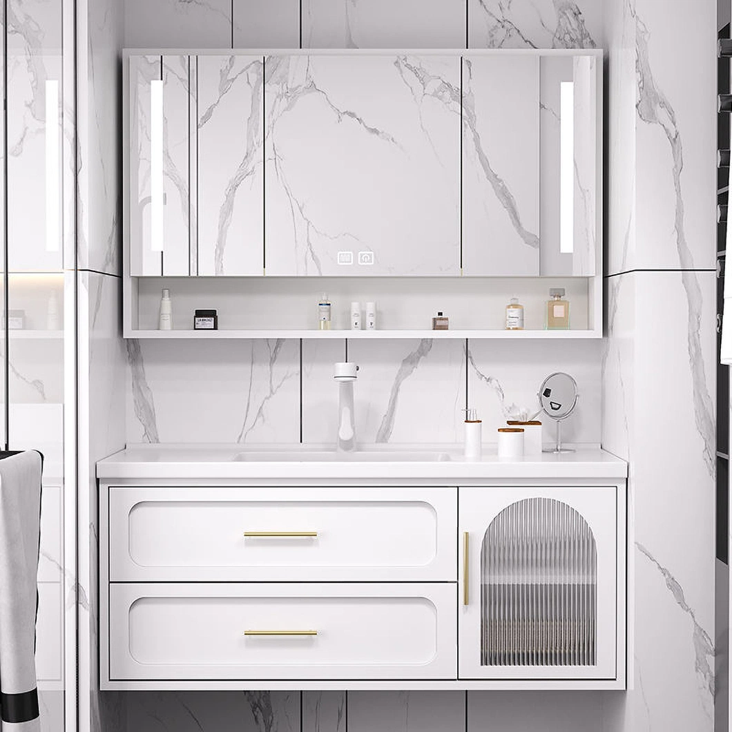 Meuble de salle de bains luxueux et contemporain meuble de toilette mural en verre Avec armoire miroir