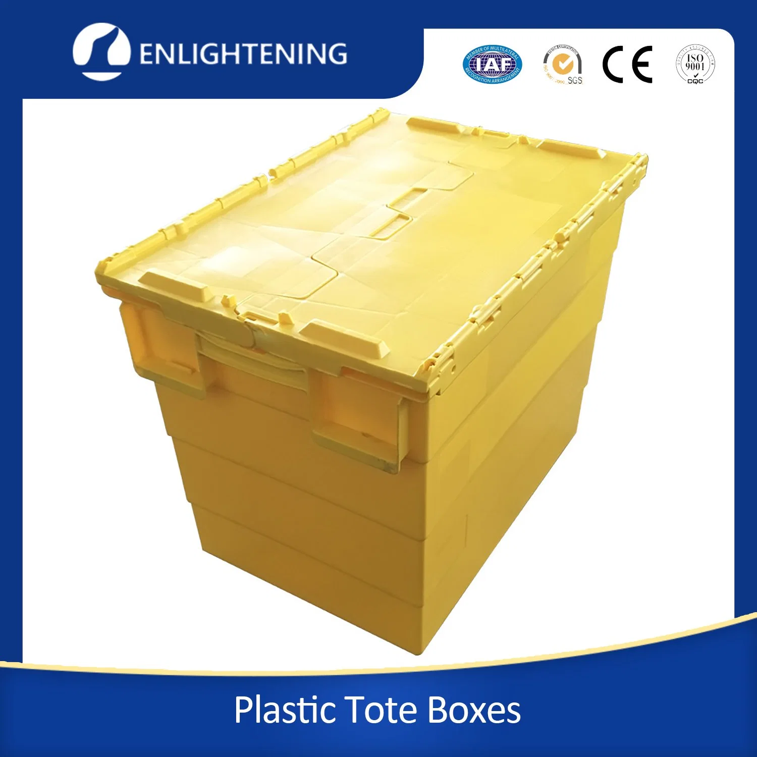 Common Size Industrial Shipping Logistic Heavy Duty Plastic Storage Containers Totes Box with Hinged Lid for Market and Store