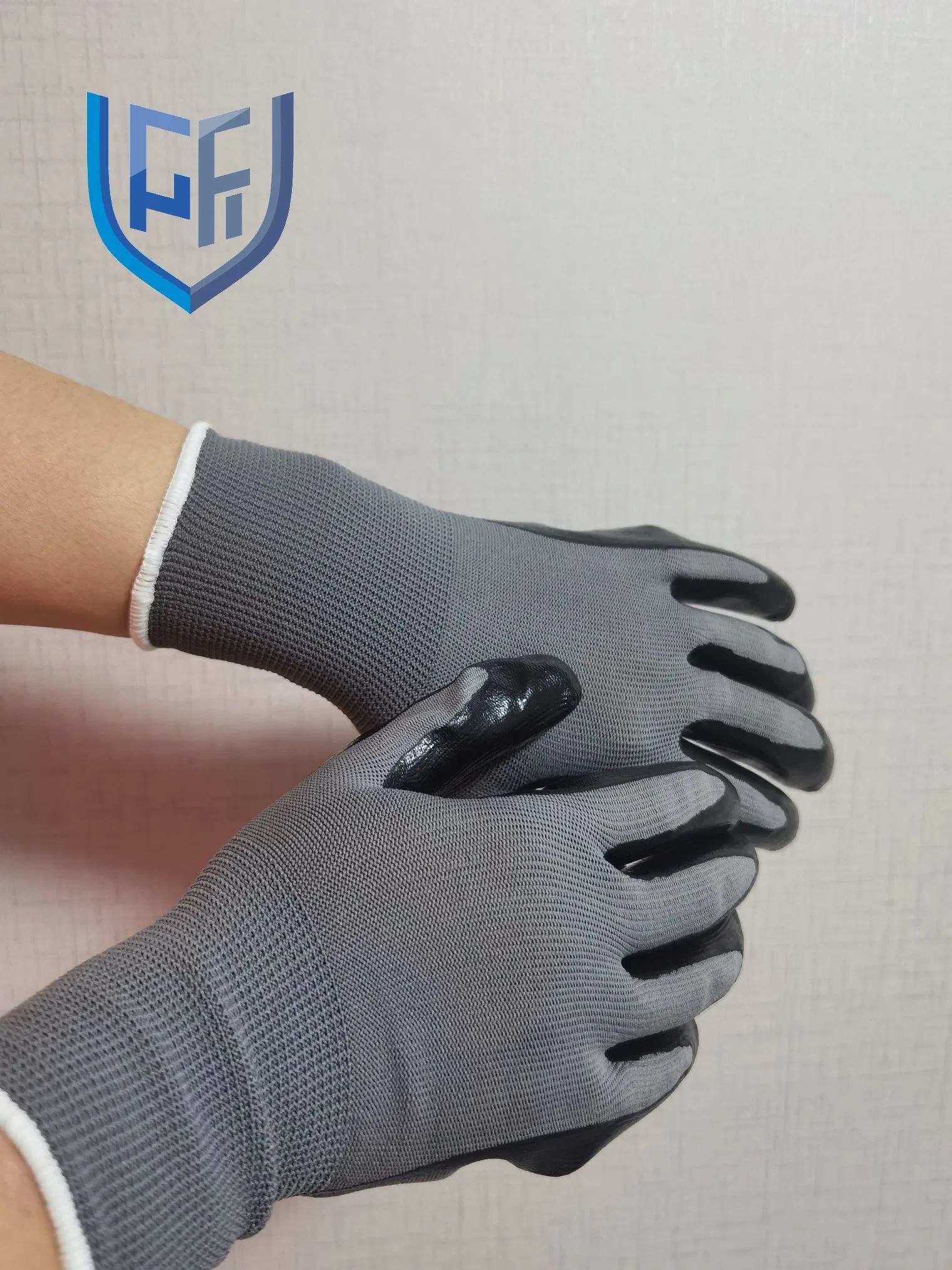 13G de guantes con recubrimiento de nitrilo Guantes de trabajo de poliéster de seguridad laboral