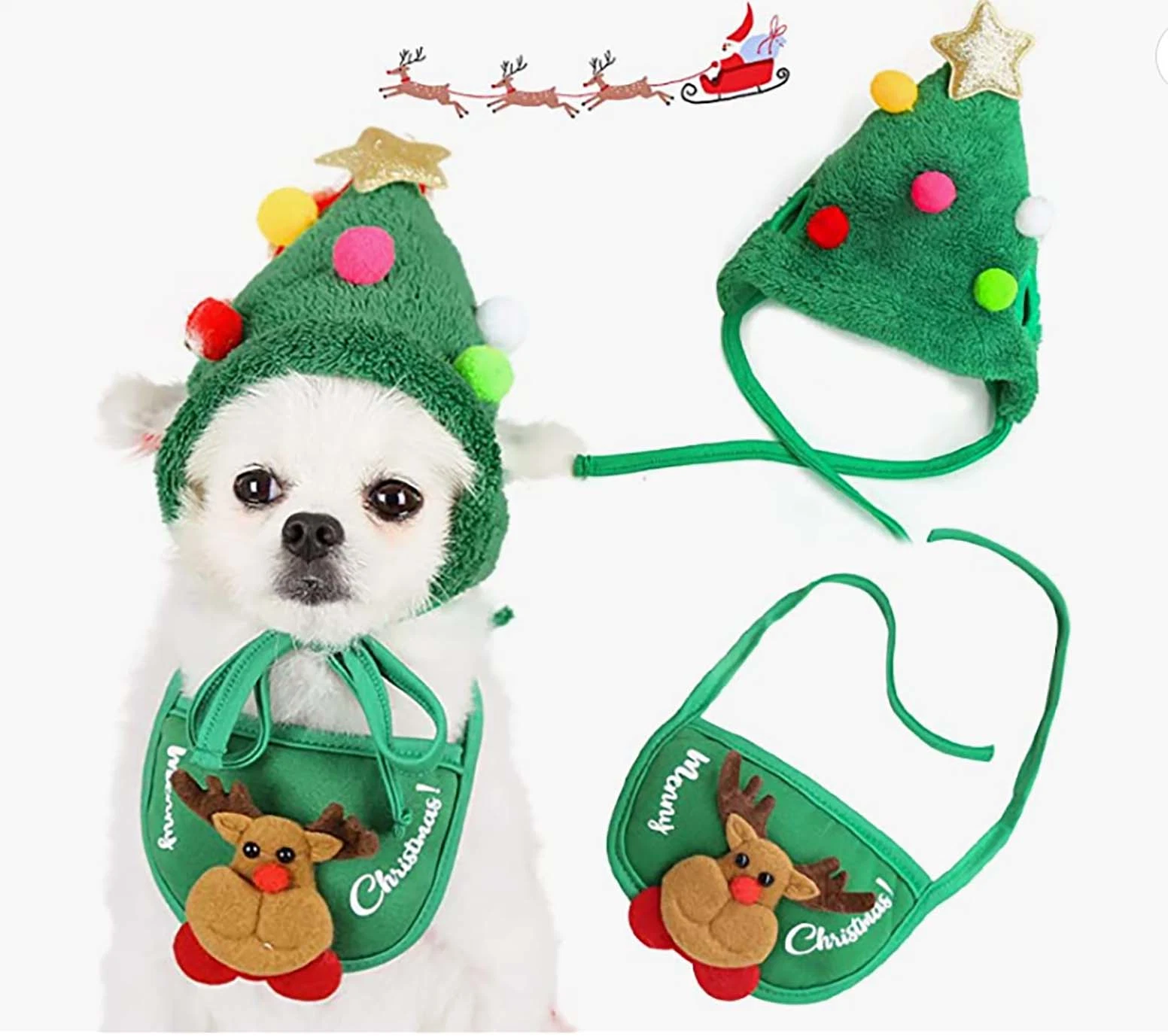 El invierno Navidad perro Saliva Toalla Pompom Hat Establecer Productos PET