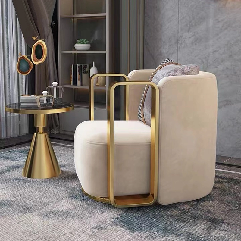 Modern Lounge Swivel Armchair Luxury Gold Metal Frame Single Sofa Chair for Living Room Furniture