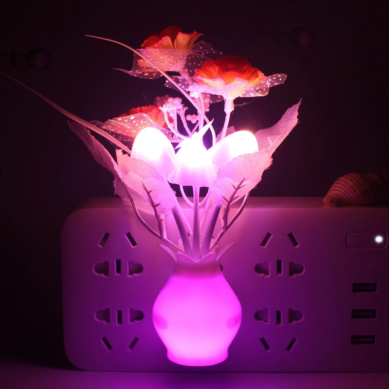 Mushroom Night Light Tulip Flowers Plug-in Mushrooms Colors Changing Nightlight