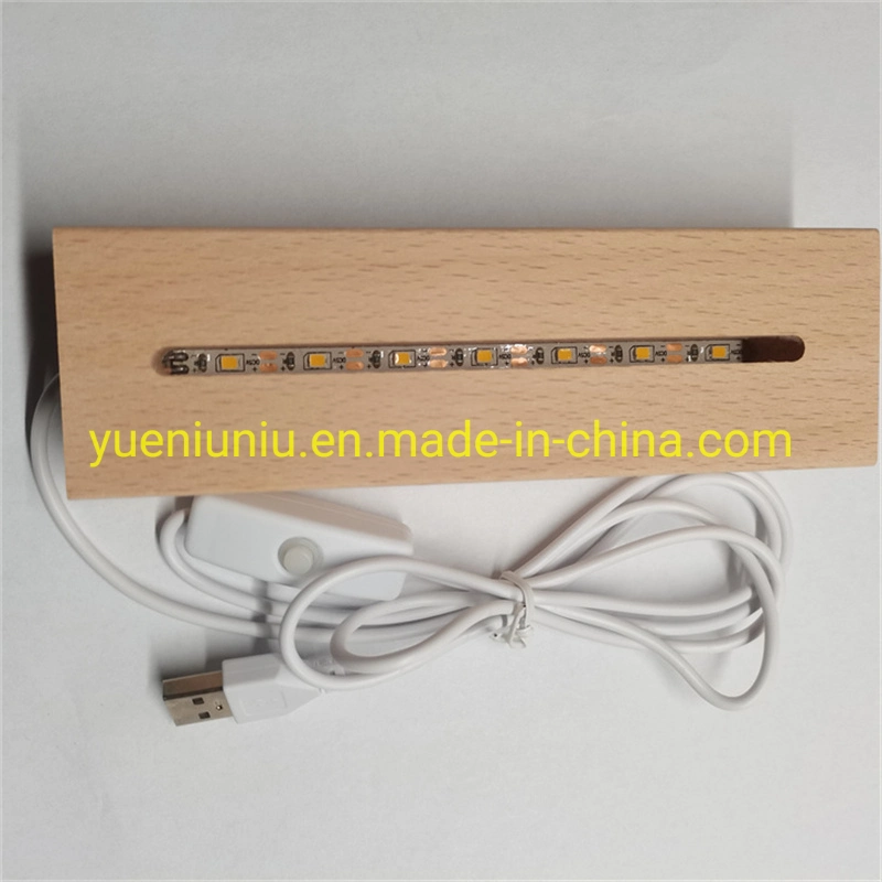 Factory Price 300mm Rectangle Wood Light Base USB LED Stand Display 5V LED Base for Acrylic 3D Illusion Lamp