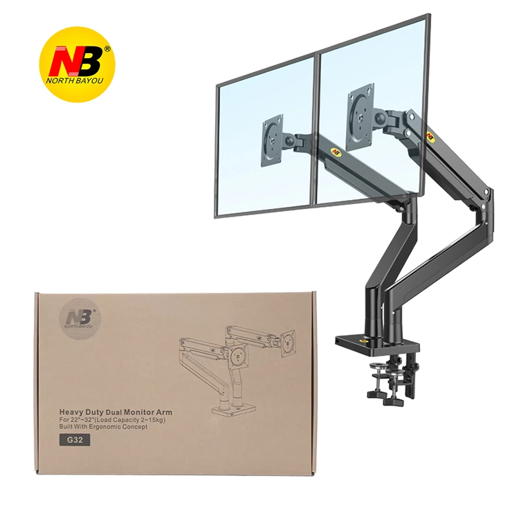 2022 to Columbia Nb G32 Aluminum Alloy 22"-32" Dual LCD LED Monitor Mount Gas Spring Arm Full Motion Monitor Holder Support Load 3-15 Kgs Each