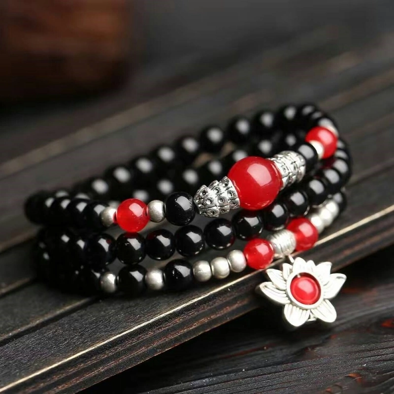 East China sea Crystal Cuentas budistas obsidianas con piedra negra Pulsera Pixiu