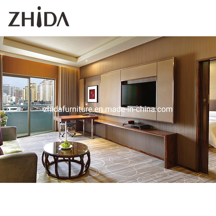 Zhida Customized Modern Nordic Style Commercial Hotel Furniture Living Room Sofa Wooden Master Bedroom Furniture Set King Size Bed with Fabric Leisure Chair