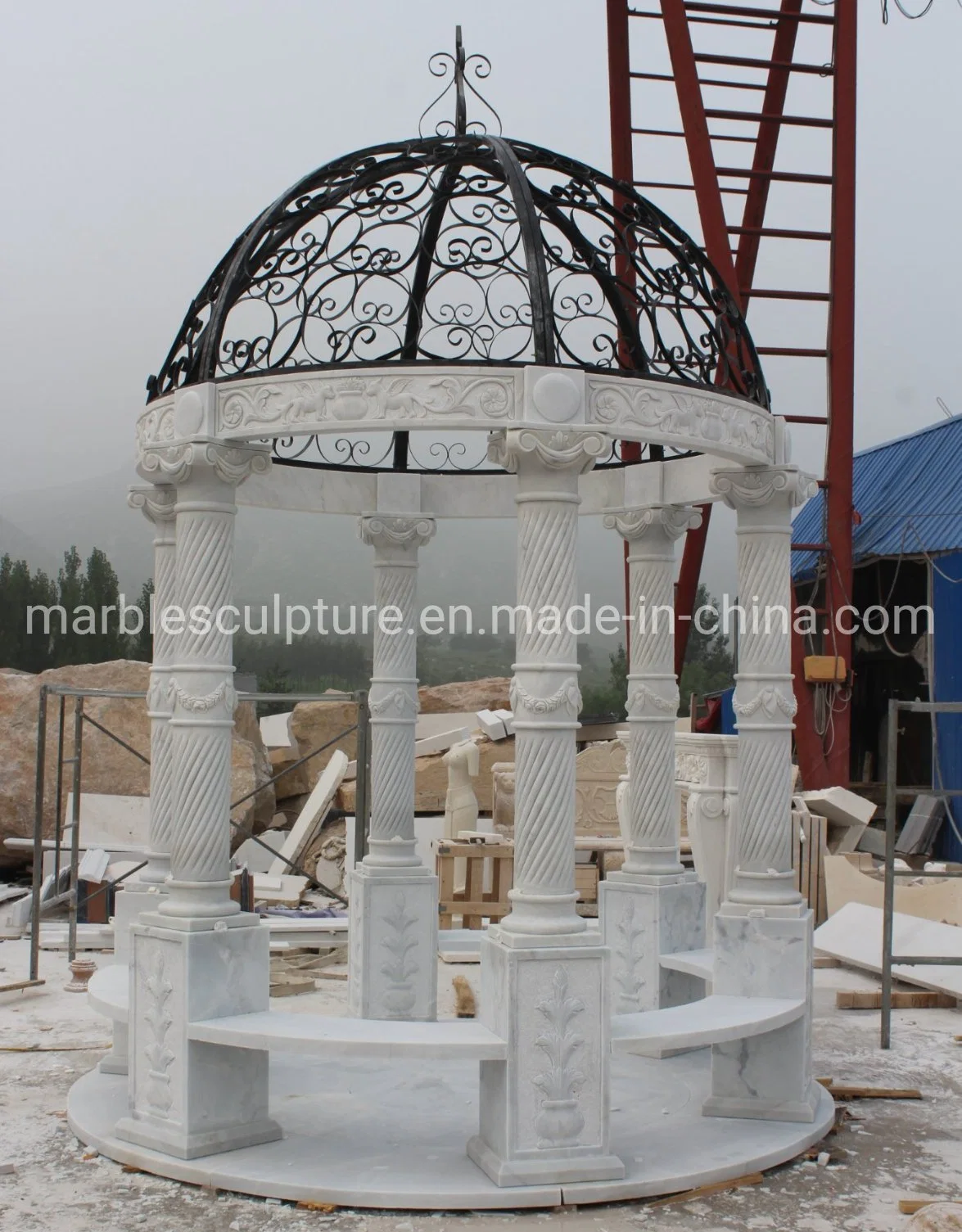 Décoration de jardin Sculpture en pierre de style exquis Gazebo en marbre (SYMG-011)