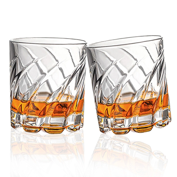 Free Sample Luxury Crystals Embossed Creative Wine Glasses Twisted Striped Rotatable Whisky Glass Tumbler Cup