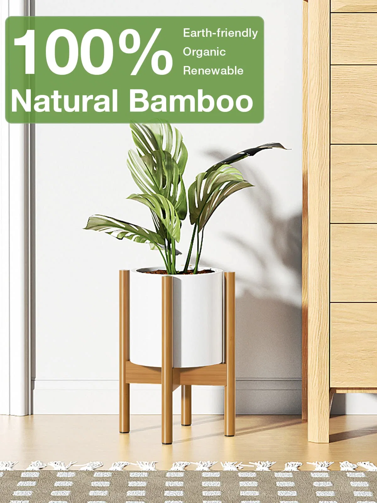 Adjustable Bamboo Plant Stand Single Floor Plant Stand Indoor Plant Stand