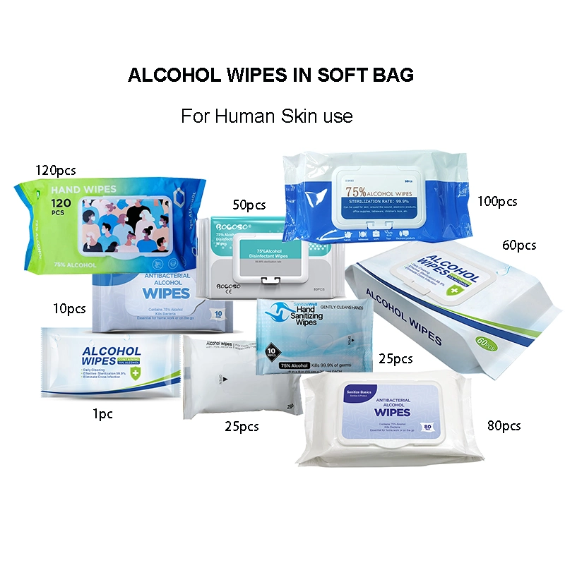 FDA/CE/BSCI Certified Antibacterial Wipe Sanitizing Wet Tissue Disinfectant Cleaning Towel Human Skin Use Advanced 75% Alcohol Hand Sanitizer Wipes