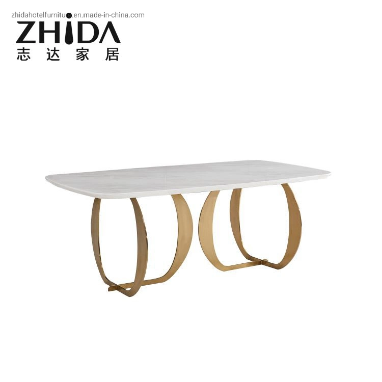 Factory Directly Sale Italian Marble Luxury Home Dining Furniture Table Tickness Durable Gold Metal Leg Hotel Restaurant Furniture Villa Dining Table