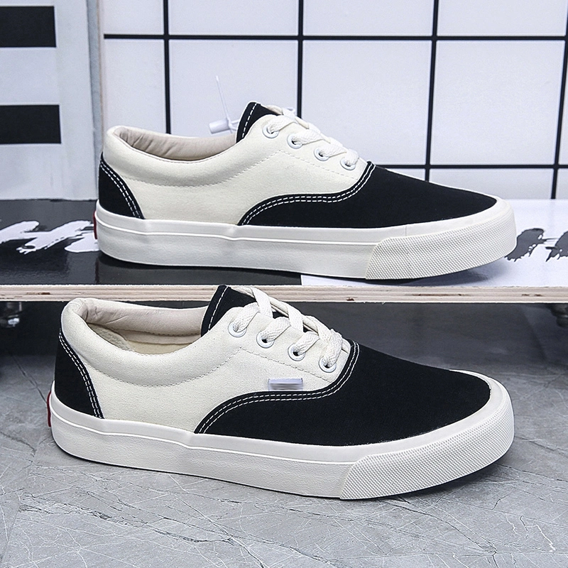 Fashion Men Black White Color Matching Walking Style Vulcanized Shoes