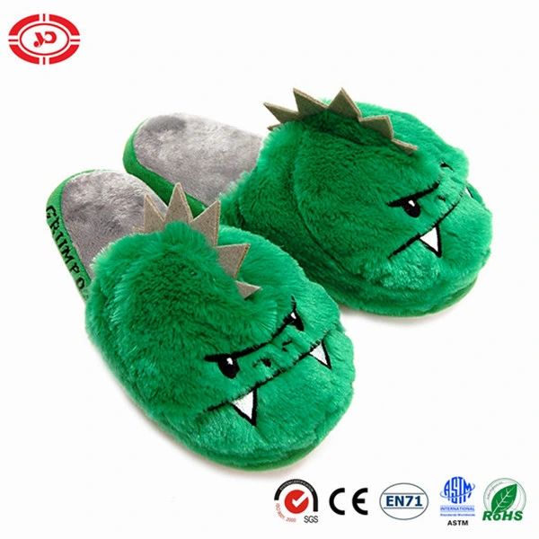 Zapatillas de peluche de dinosaurio verde para hombres, regalo de juguete para uso en interiores