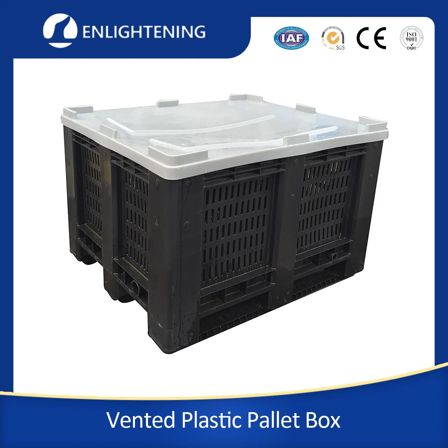 Agriculture Virgin HDPE Vented Bulk Plastic Pallet Bin Container with Lid