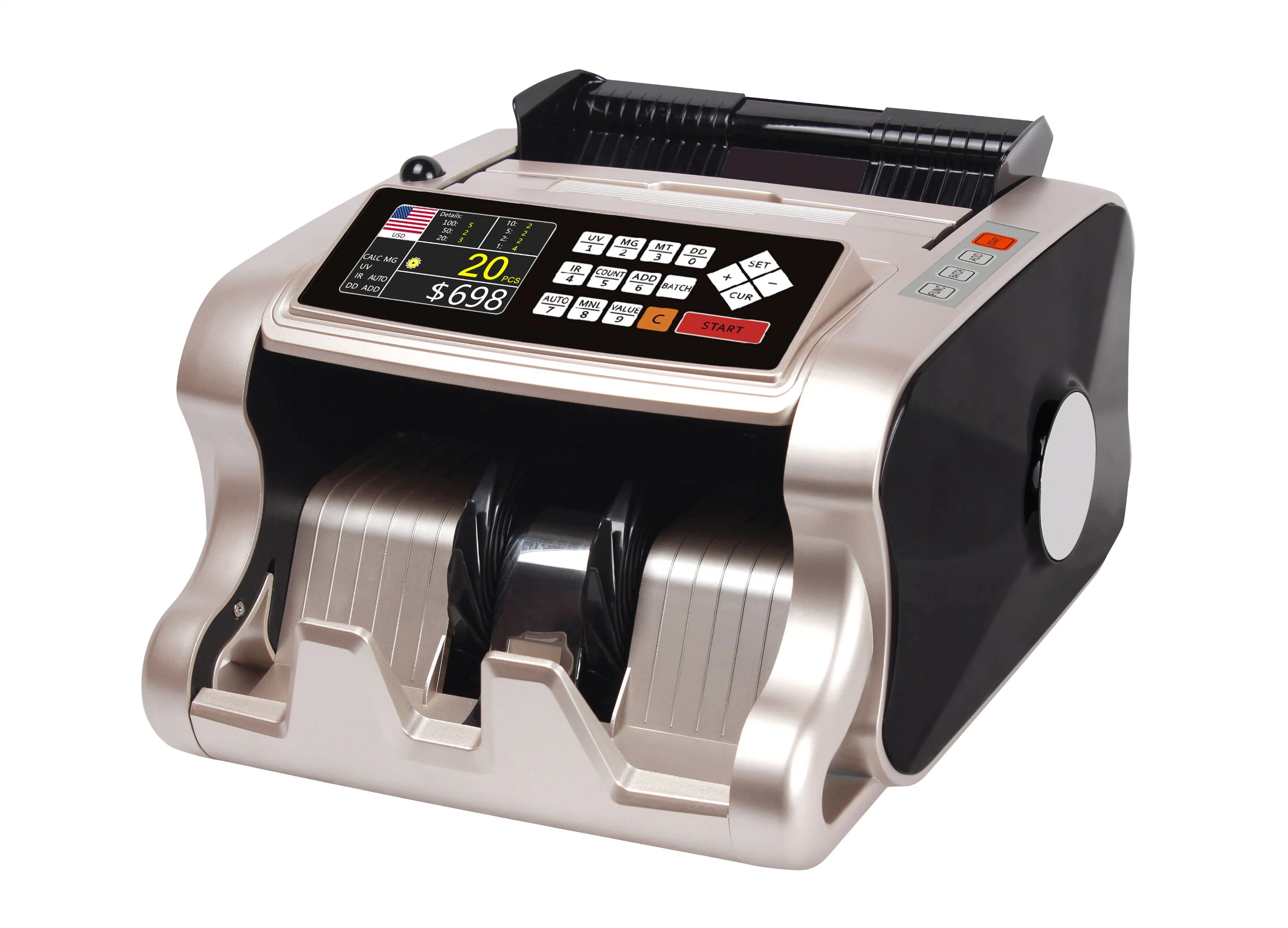 Al-6600t Mix Value Counter with USD EUR UV Mg IR Dd Cash Counting Machine Currency Counter