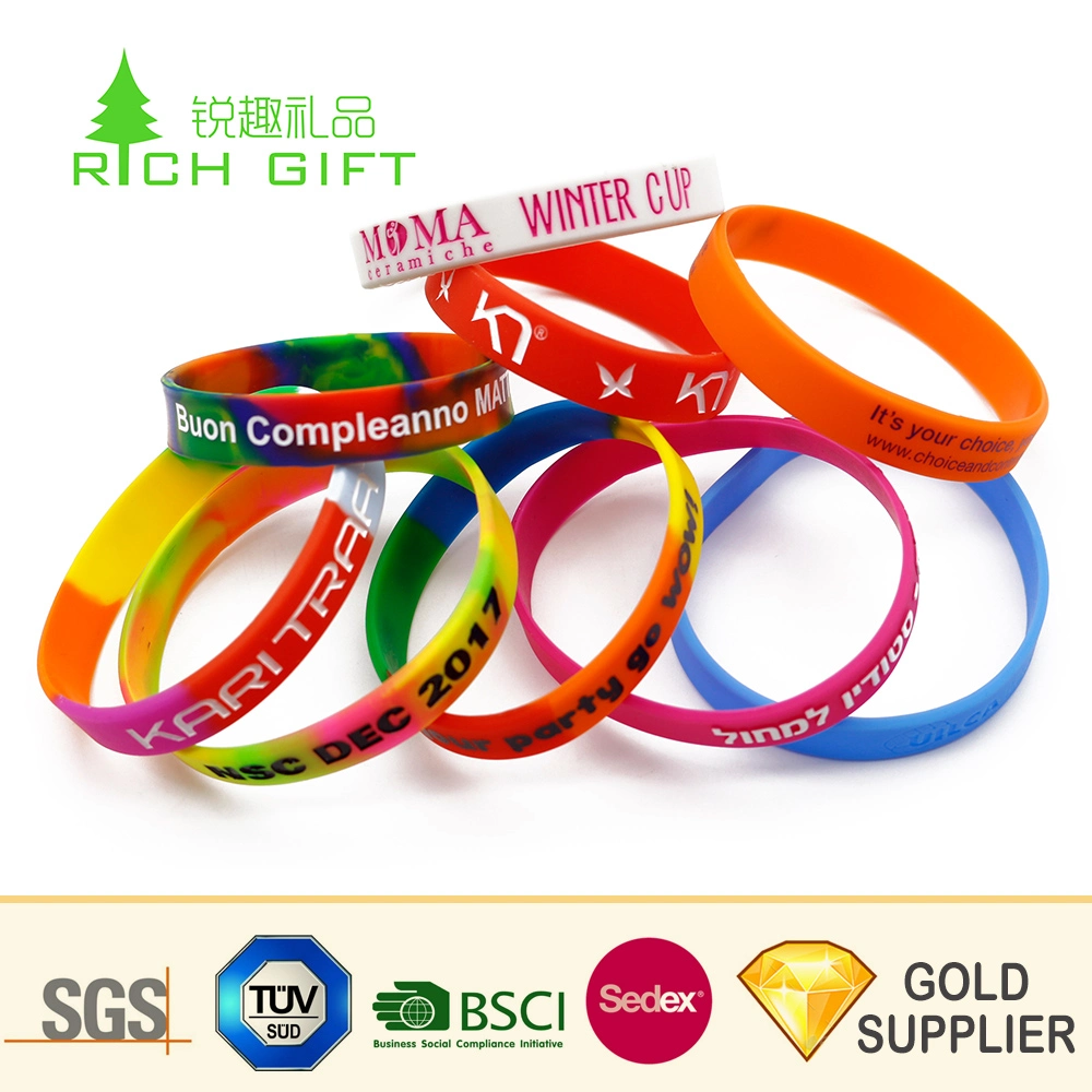 Pretty Decorative Custom Bulk Cheap Recycled Colorful Printing Thailand Silicone Souvenir Wristband