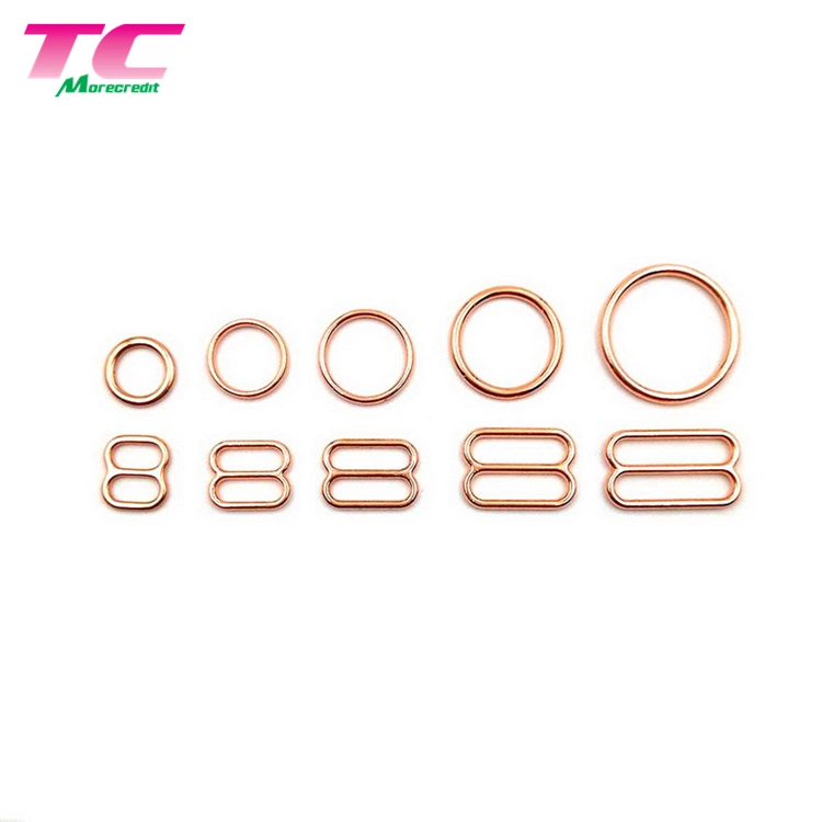 Dongguan Factory Directly Customized Logo Luxury Rose Gold Metal Ring and Strap Adjuster for Swimwear/Lingerie/Underwear Metal Bra Clip Accessories