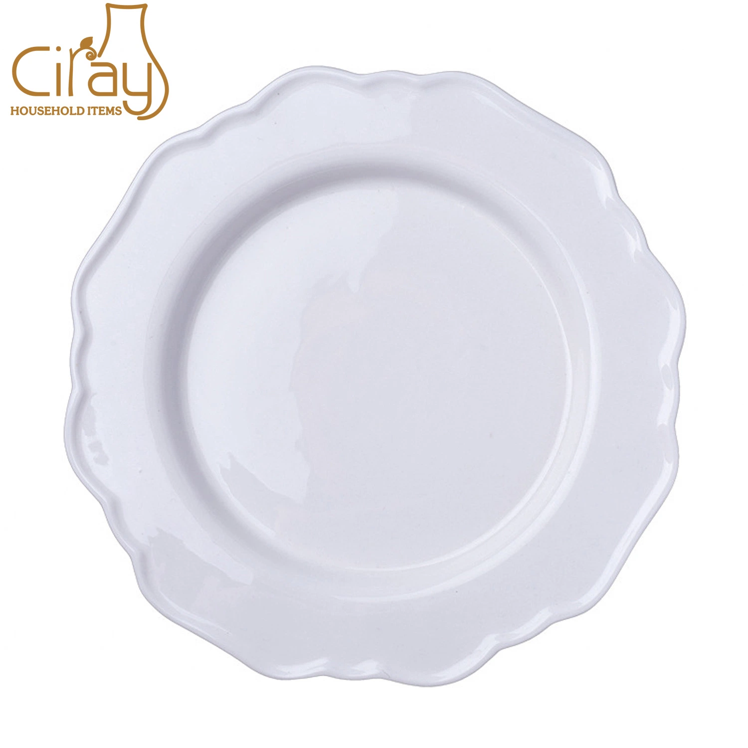 7" and 9" New French Milky White Lace Rim Thick Ceramic Dish Dessert Plate Breakfast Flat Plate