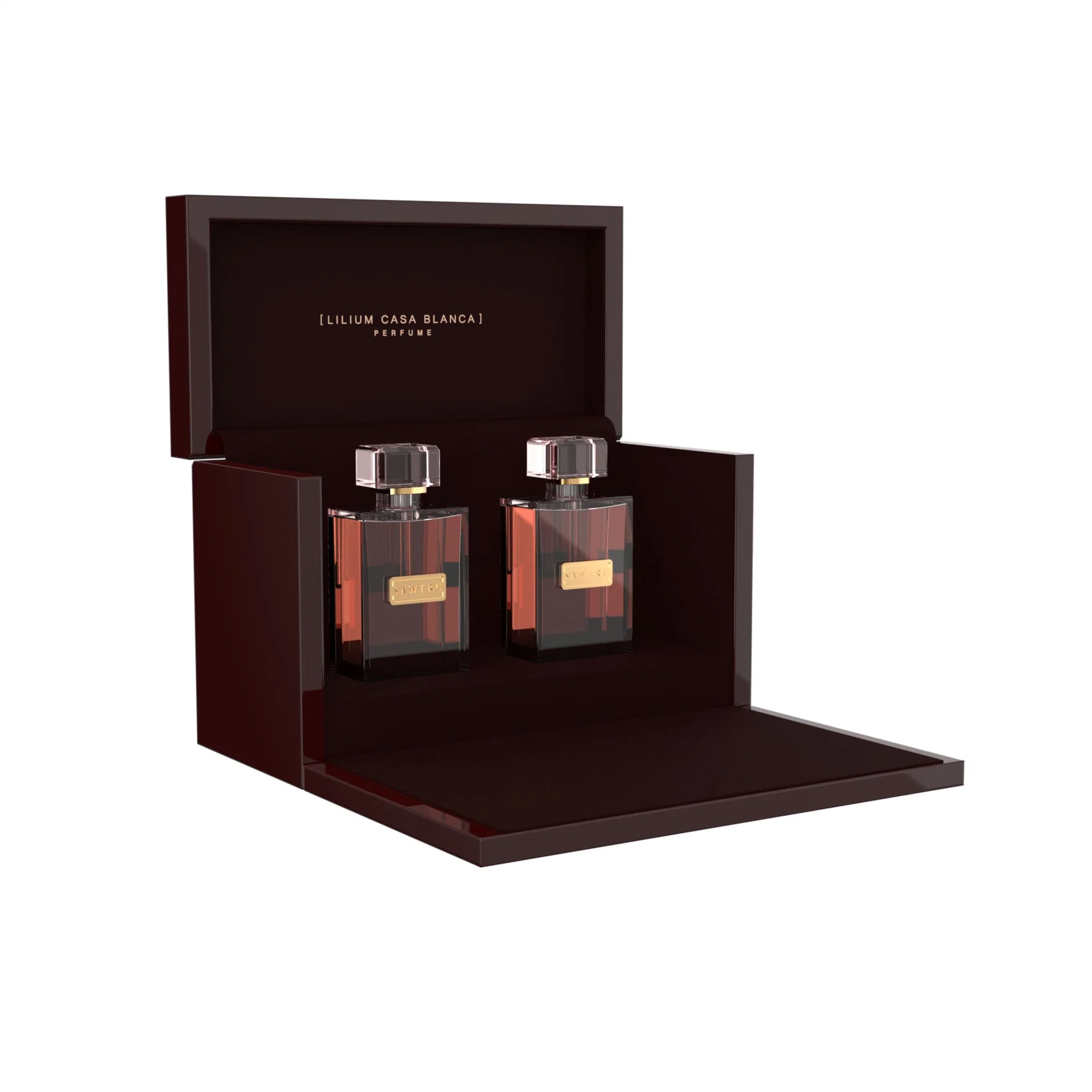 Caja de regalo Embalaje Perfume de madera Caja de madera con dos Perfume Botellas
