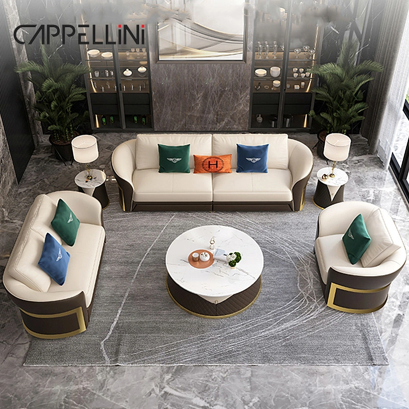 Italian Luxury Villa Sectional Sofa Modular Solid Wood Living Room Furniture Modern Design Genuine Leather Sofa Set